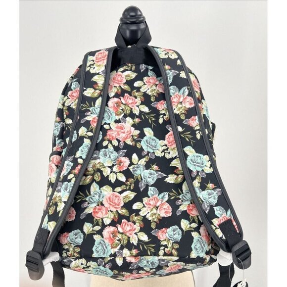 No Boundaries Nylon Flap Backpack Clear Vinyl Pocket Black Floral NWT 16" deep - Picture 8 of 8